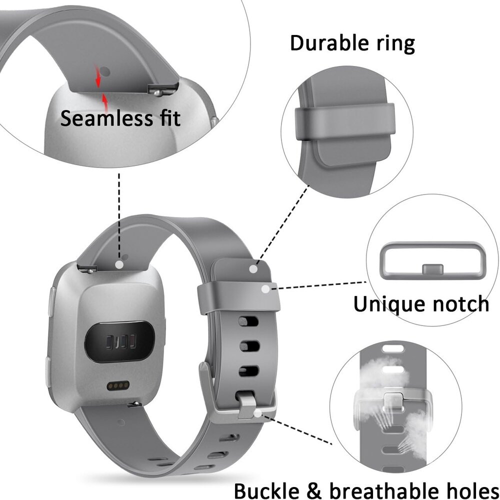 Strap-it® Strap-it Fitbit Versa silicone band (grijs)