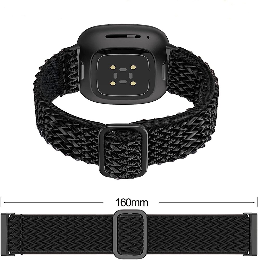 Strap-it® Strap-it Fitbit Sense 2 geweven bandje (zwart)