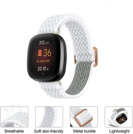 Strap-it® Strap-it Fitbit Sense 2 geweven bandje (wit)