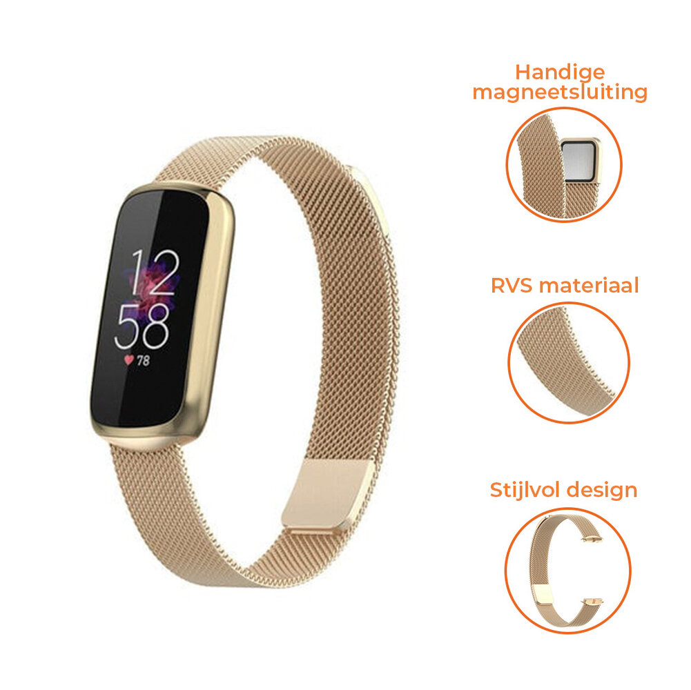 Strap-it® Strap-it Fitbit Luxe Milanese band (champagne goud) Strap-it® Strap-it Fitbit Luxe Milanese band (champagne goud)