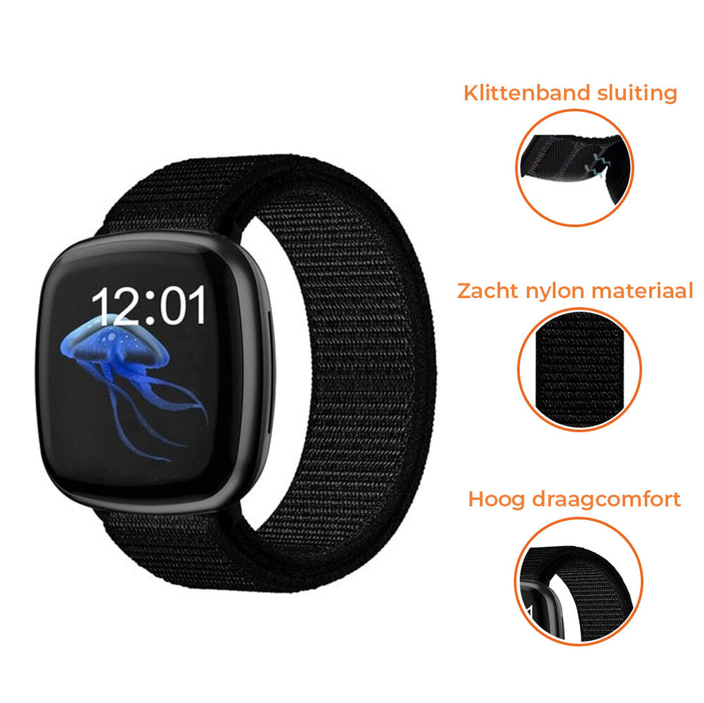 Strap-it® Strap-it Fitbit Sense nylon bandje (zwart)