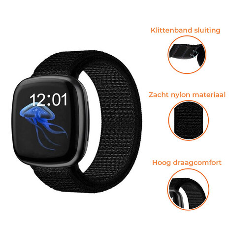 Strap-it® Strap-it Fitbit Sense nylon bandje (zwart)