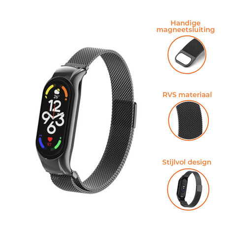 Strap-it® Strap-it Xiaomi Mi Band 7 Milanese band (zwart) Strap-it® Strap-it Xiaomi Mi Band 7 Milanese band (zwart)