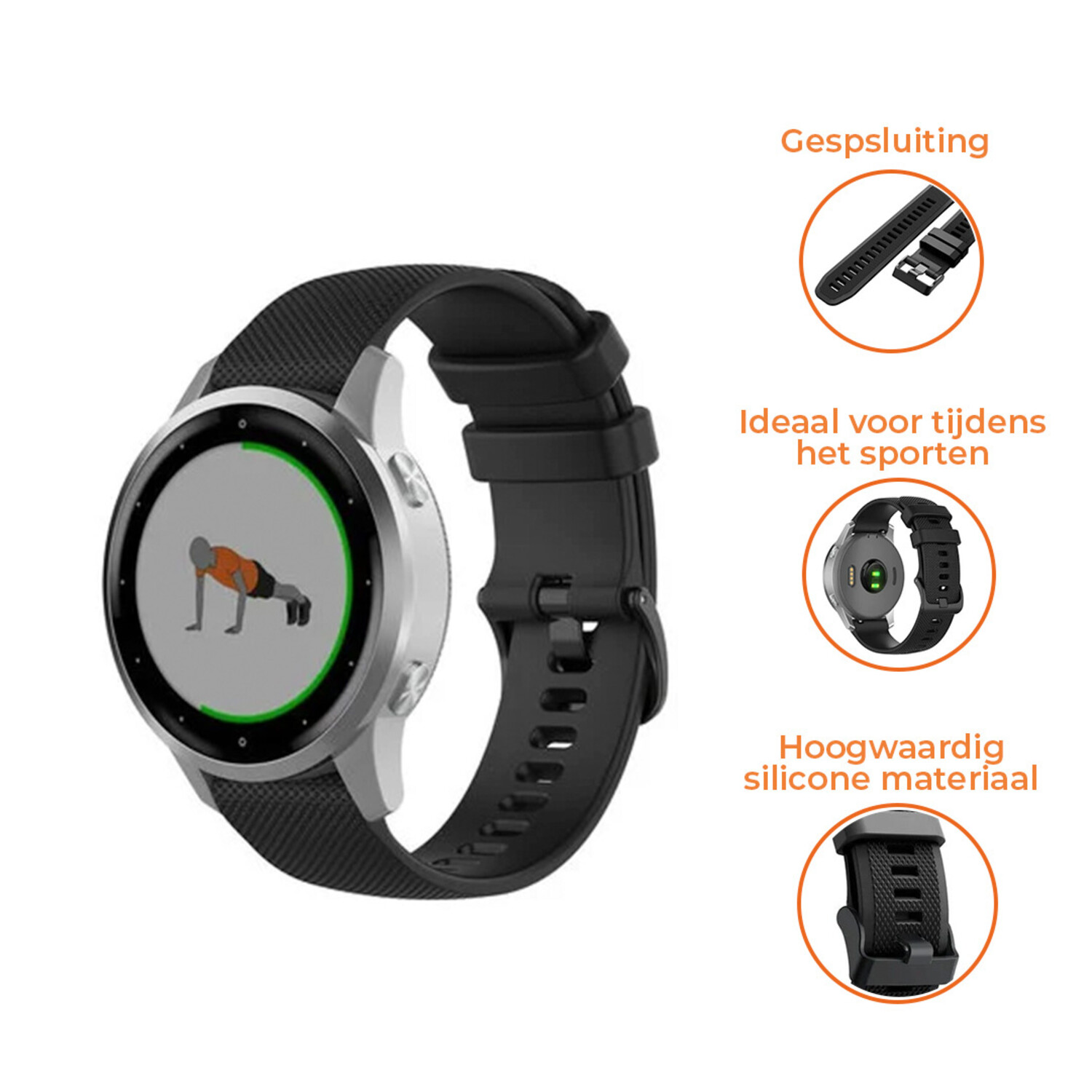 Strap it Strap it Garmin Vivoactive 4s silicone band 40mm zwart