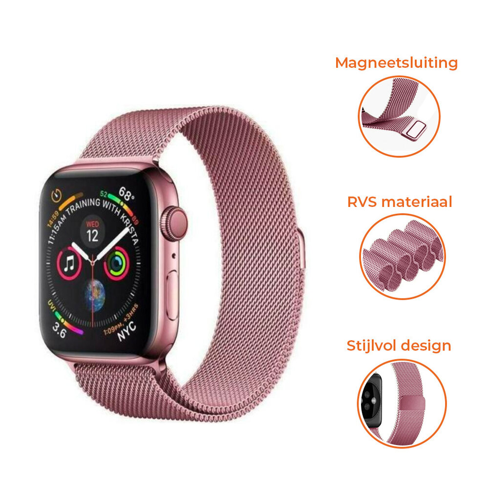 Strap-it® Strap-it Apple Watch Milanese  band (roze)