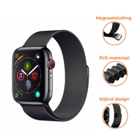 Strap-it® Strap-it Apple Watch SE Milanese band (zwart) Strap-it® Strap-it Apple Watch SE Milanese band (zwart)