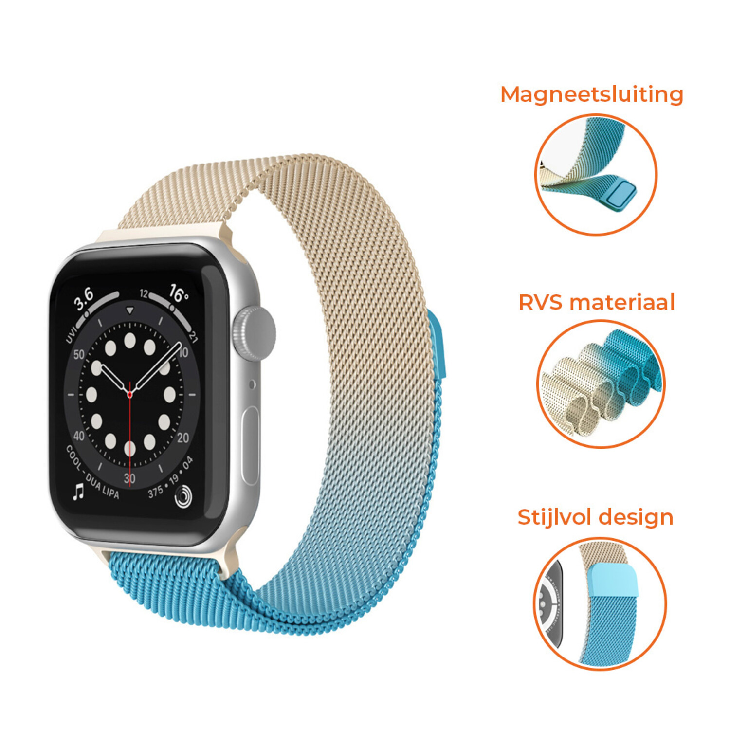 Apple Watch Ultra Milanese band goud blauw Smartwatchbanden