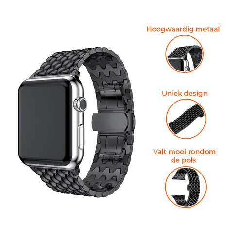 Strap-it® Strap-it Apple Watch 8 stalen draak band (zwart)