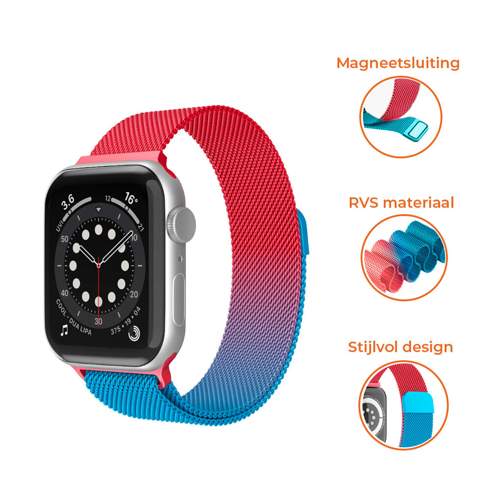 Strap-it® Strap-it Apple Watch Ultra Milanese band (rood/blauw) Strap-it® Strap-it Apple Watch Ultra Milanese band (rood/blauw)