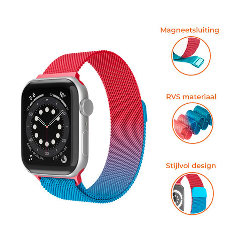 Strap-it® Strap-it Apple Watch Ultra Milanese band (rood/blauw) Strap-it® Strap-it Apple Watch Ultra Milanese band (rood/blauw)