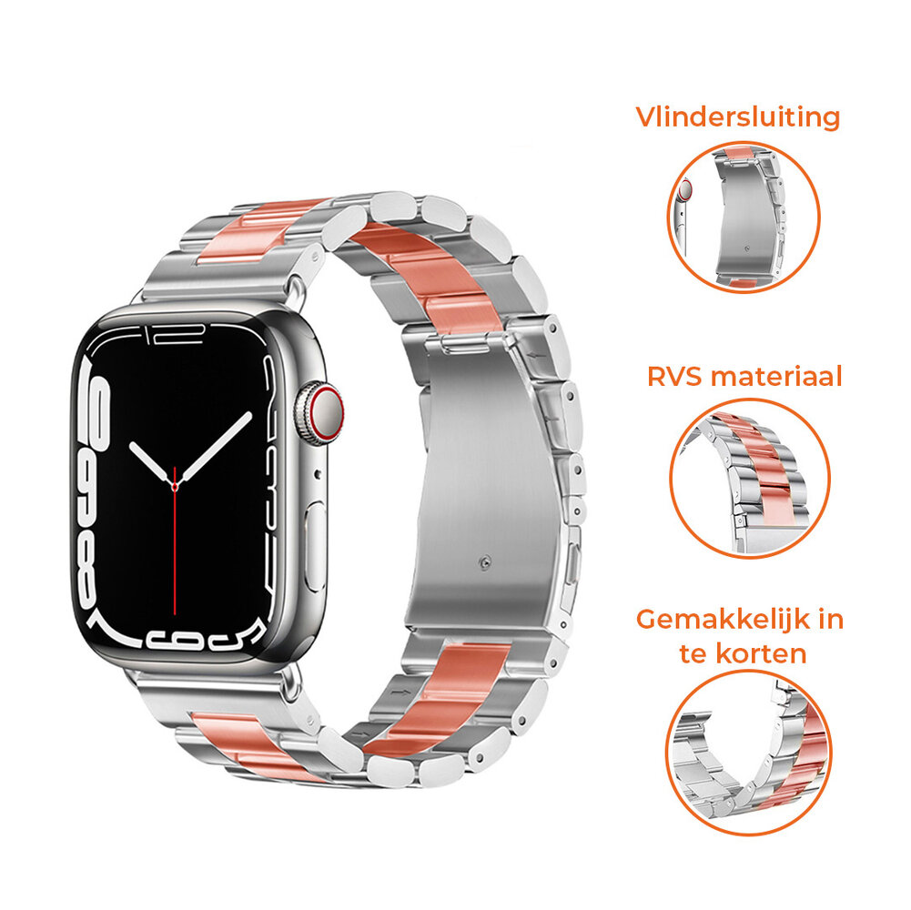 Strap-it® Strap-it Apple Watch 8 stalen band (zilver/rosé goud)