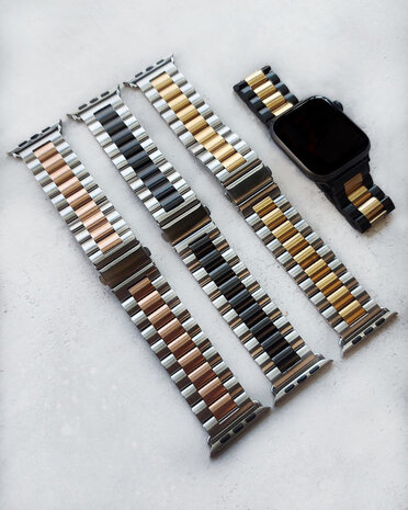 Strap-it® Strap-it Apple Watch Ultra stalen band (zwart/goud)