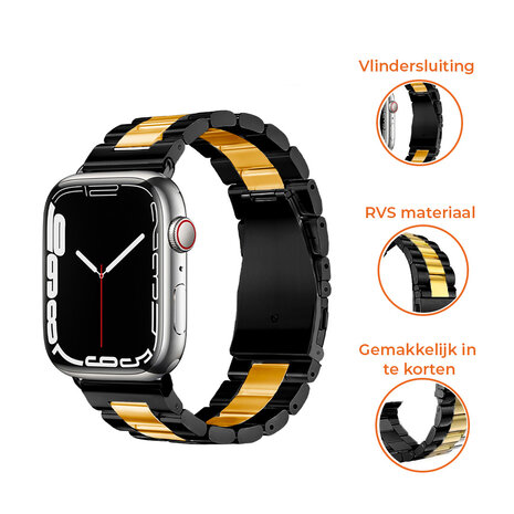 Strap-it® Strap-it Apple Watch 8 stalen band (zwart/goud)
