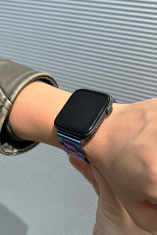 Strap-it® Strap-it Apple Watch Ultra stalen band (regenboog)