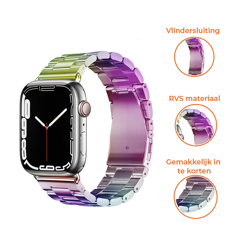 Strap-it® Strap-it Apple Watch Ultra stalen band (regenboog)