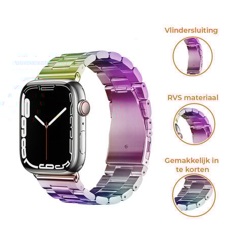 Strap-it® Strap-it Apple Watch 8 stalen band (regenboog)