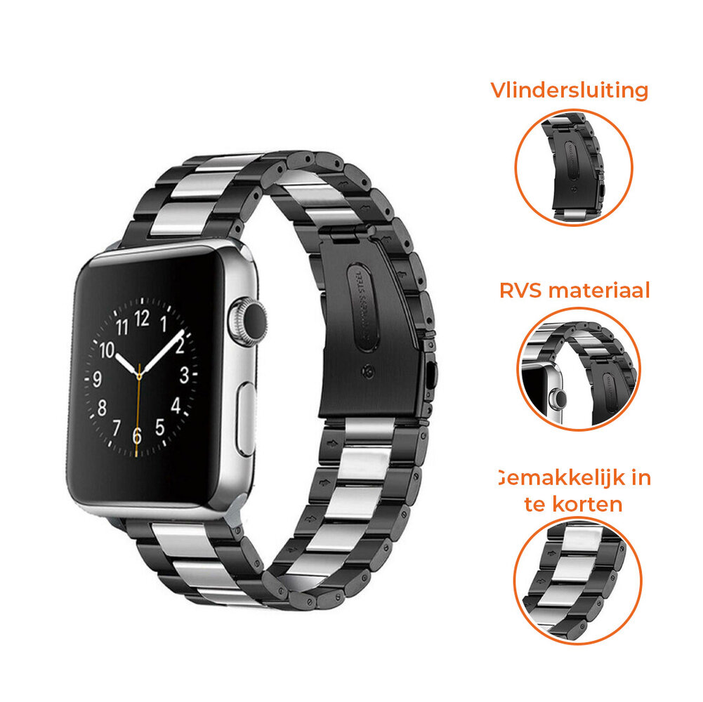 Strap-it® Strap-it Apple Watch Ultra stalen band (zwart/zilver) Strap-it® Strap-it Apple Watch Ultra stalen band (zwart/zilver)