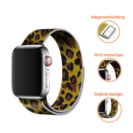 Strap-it® Strap-it Apple Watch 8 Milanese band (luipaard print)