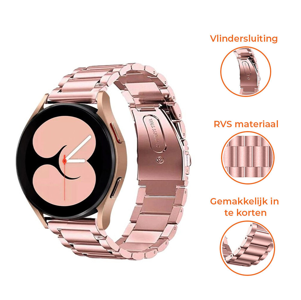 Strap-it® Strap-it Samsung Galaxy Watch 6 - 44mm stalen band (roze) Strap-it® Strap-it Samsung Galaxy Watch 6 - 44mm stalen band (roze)
