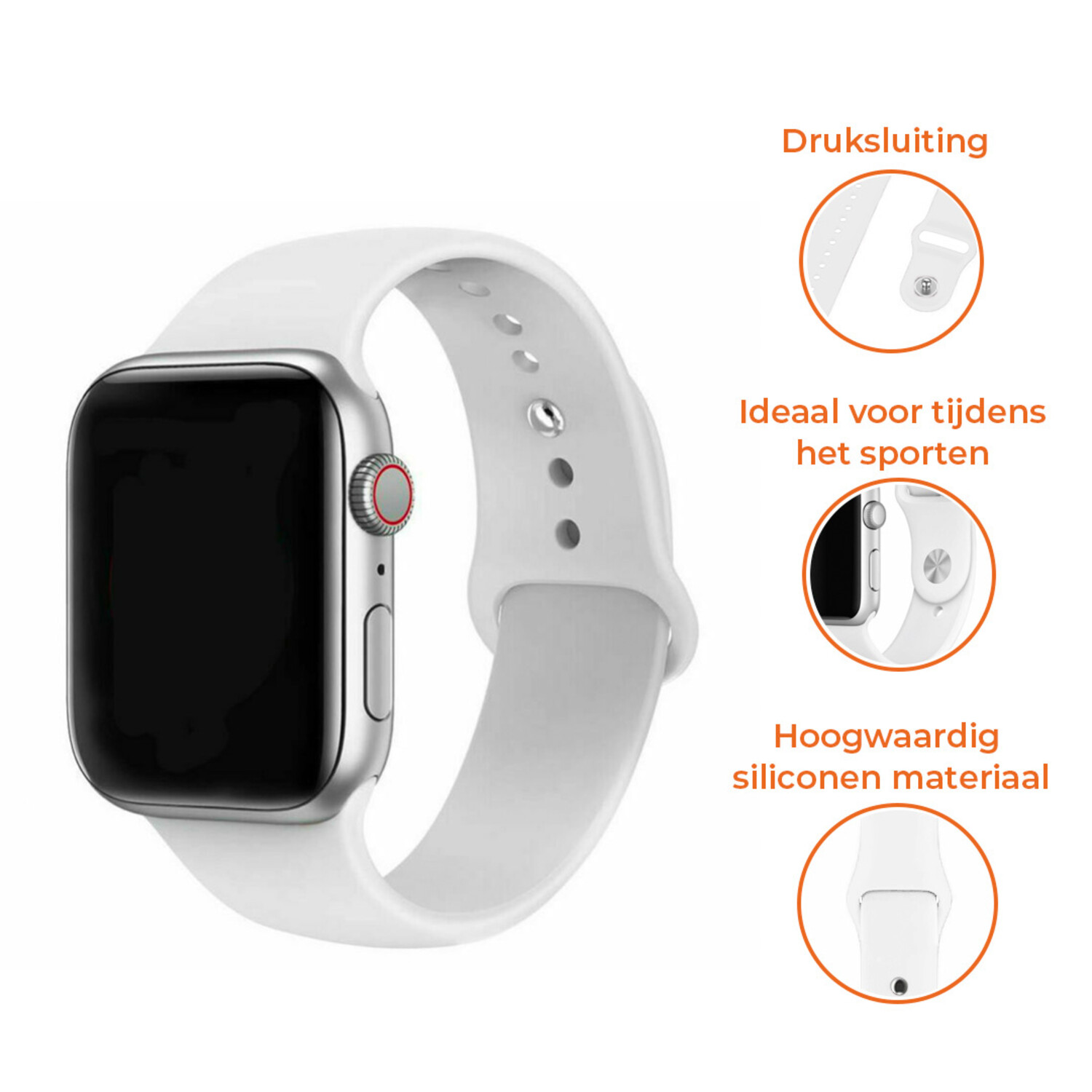 Apple Watch silicone band wit Smartwatchbanden
