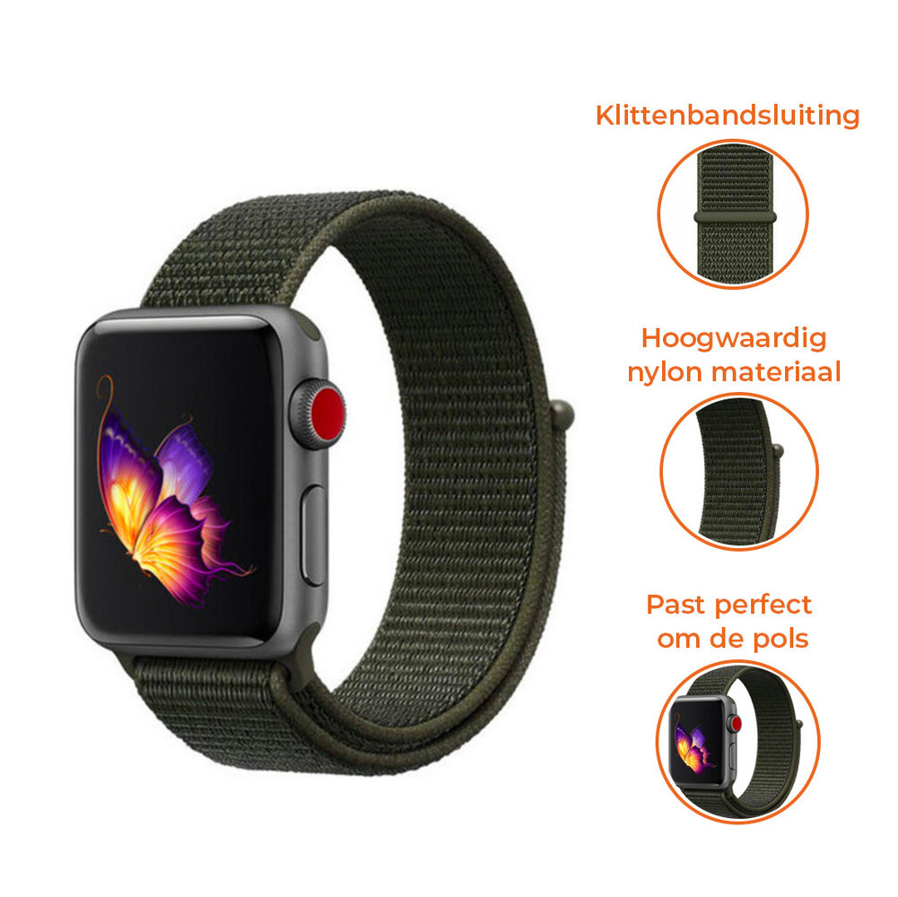 Strap-it® Strap-it Apple Watch 8 nylon bandje (donkergroen)