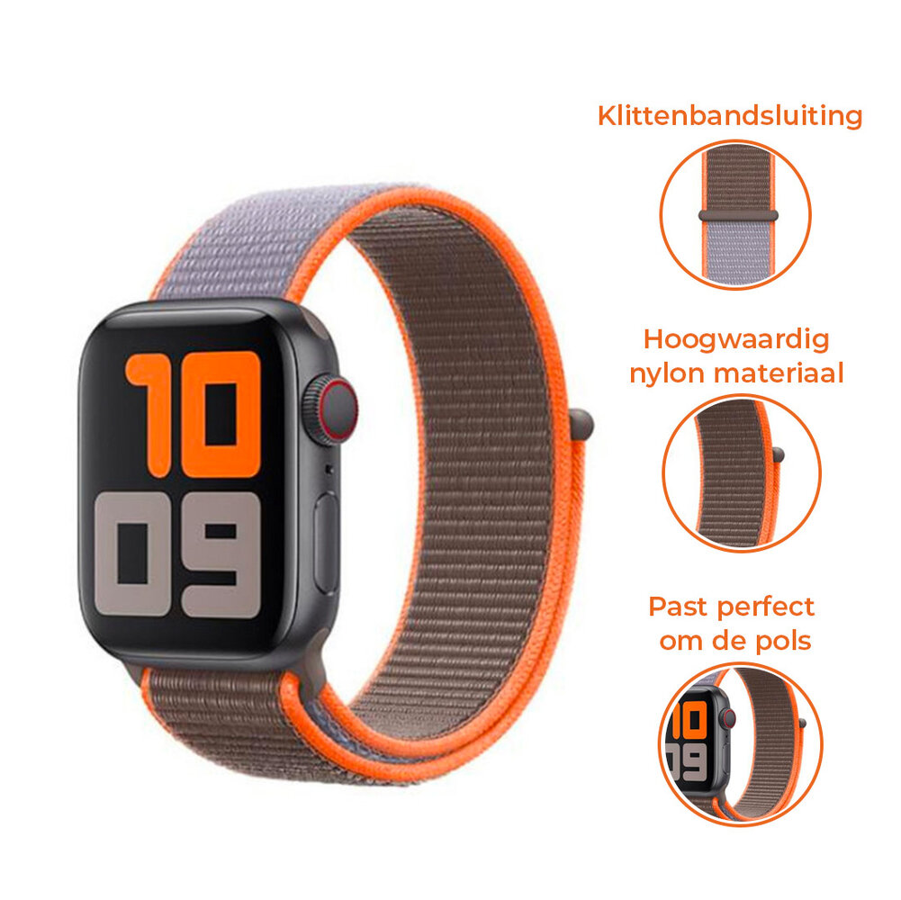 Strap-it® Strap-it Apple Watch 8 nylon bandje (bruin-oranje) Strap-it® Strap-it Apple Watch 8 nylon bandje (bruin-oranje)