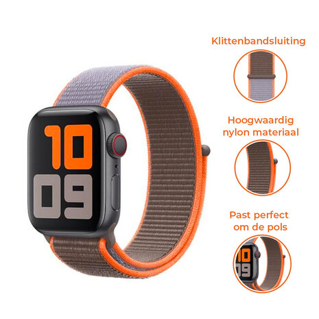 Strap-it® Strap-it Apple Watch 8 nylon bandje (bruin-oranje) Strap-it® Strap-it Apple Watch 8 nylon bandje (bruin-oranje)