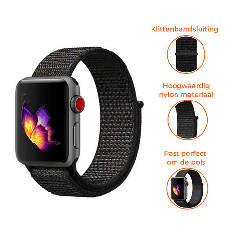 Strap-it® Strap-it Apple Watch 8 nylon bandje (zwart)