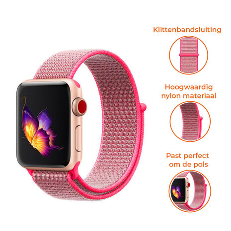 Strap-it® Strap-it Apple Watch Ultra nylon loop band (roze) Strap-it® Strap-it Apple Watch Ultra nylon loop band (roze)