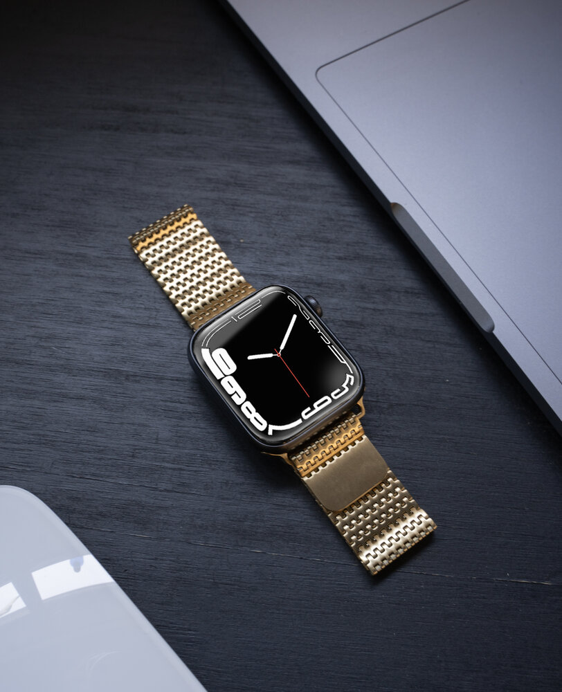 Strap-it® Strap-it Apple Watch luxe metalen mesh bandje (goud)