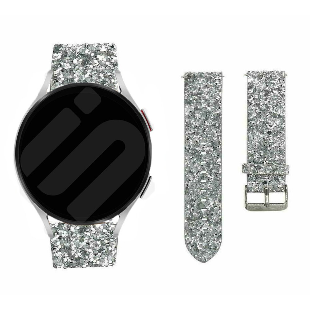 Strap-it® Strap-it Samsung Galaxy Watch 6 - 40mm leren glitter bandje (zilver) Strap-it® Strap-it Samsung Galaxy Watch 6 - 40mm leren glitter bandje (zilver)