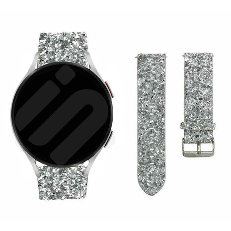 Strap-it® Strap-it Samsung Galaxy Watch 6 - 44mm leren glitter bandje (zilver)