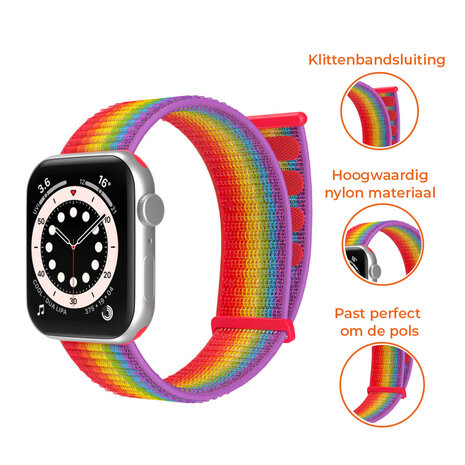 Strap-it® Strap-it Apple Watch nylon loop bandje (regenboog)