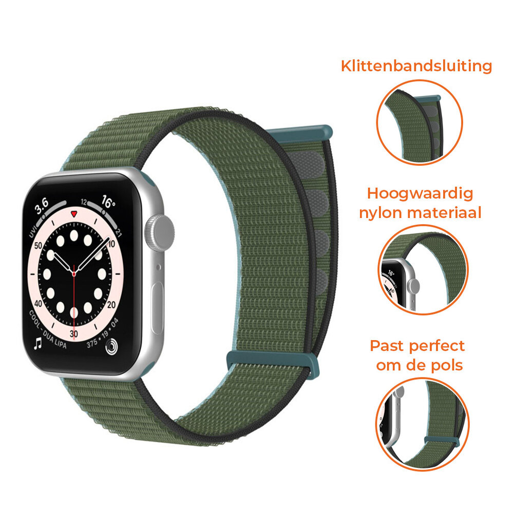 Strap-it® Strap-it Apple Watch nylon loop bandje (olijfgroen)