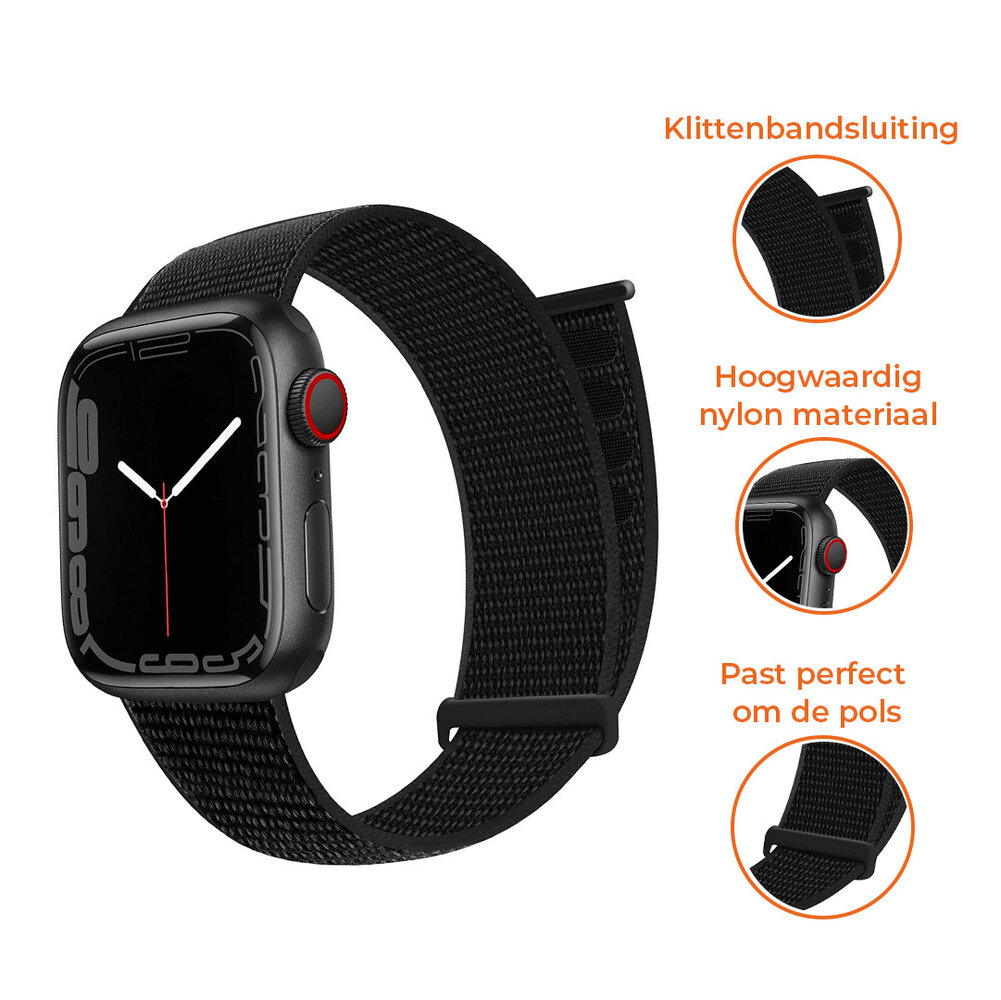 Strap-it® Strap-it Apple Watch 8 nylon loop bandje (zwart)