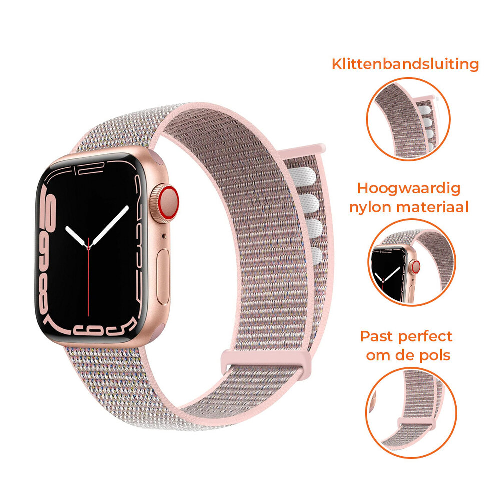 Strap-it® Strap-it Apple Watch nylon loop bandje (roze)