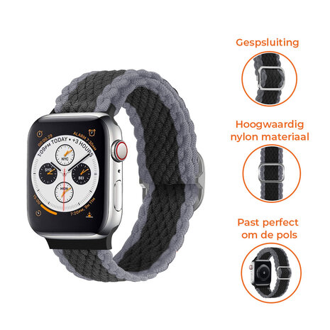 Strap-it® Strap-it Apple Watch verstelbaar geweven nylon bandje (zwart/grijs)