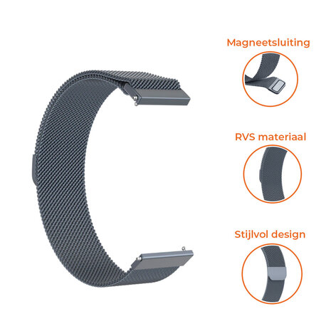 Strap-it® Strap-it Garmin Vivomove 3s Milanese band - 39mm - grijs