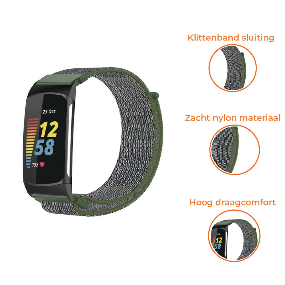 Strap-it® Strap-it Fitbit Charge 5 nylon bandje (groen)