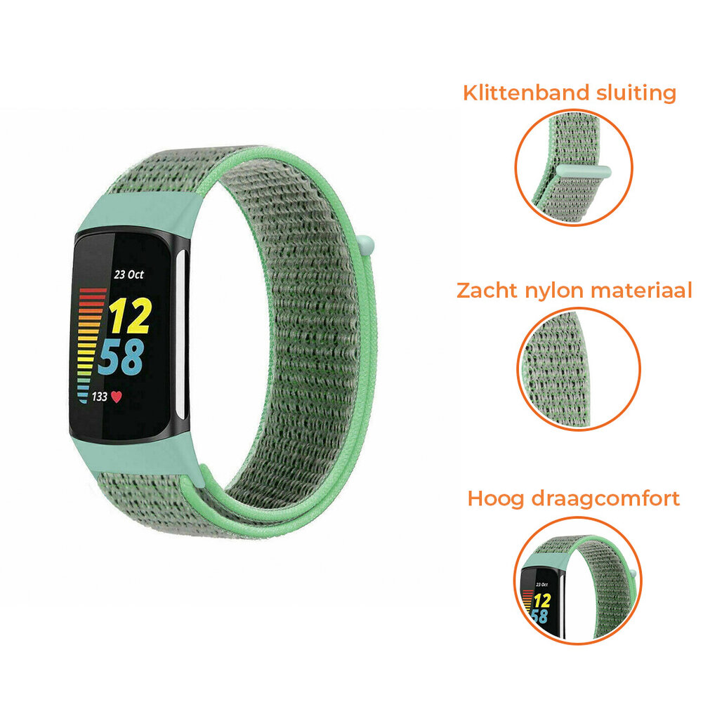 Strap-it® Strap-it Fitbit Charge 5 nylon bandje (mint)