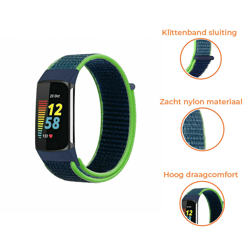 Strap-it® Strap-it Fitbit Charge 5 nylon bandje (lime)