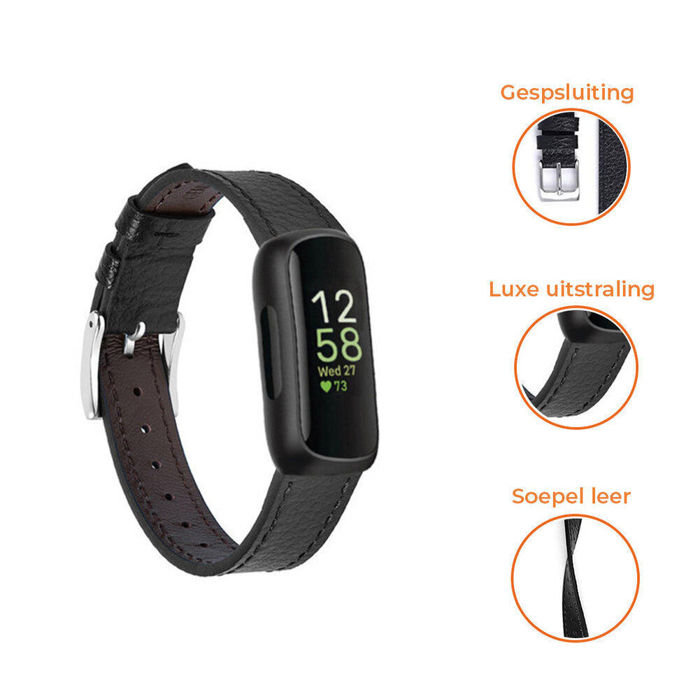 Strap-it® Strap-it Fitbit Inspire 3 leren bandje (zwart)
