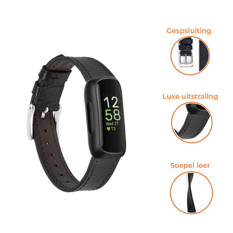 Strap-it® Strap-it Fitbit Inspire 3 leren bandje (zwart)