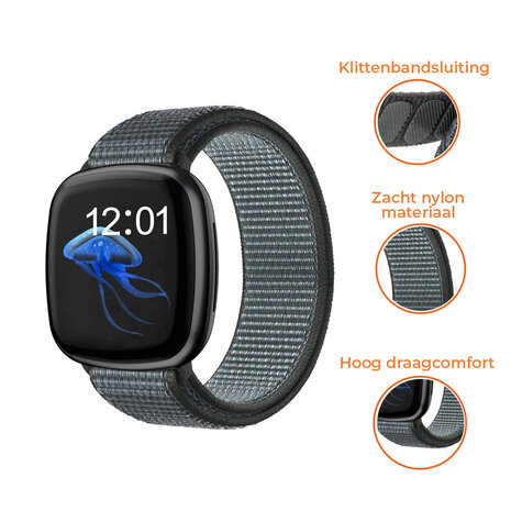 Strap-it® Strap-it Fitbit Sense nylon bandje (grijs-groen) Strap-it® Strap-it Fitbit Sense nylon bandje (grijs-groen)