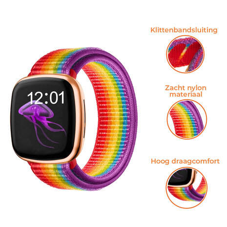 Strap-it® Strap-it Fitbit Sense nylon bandje (regenboog)