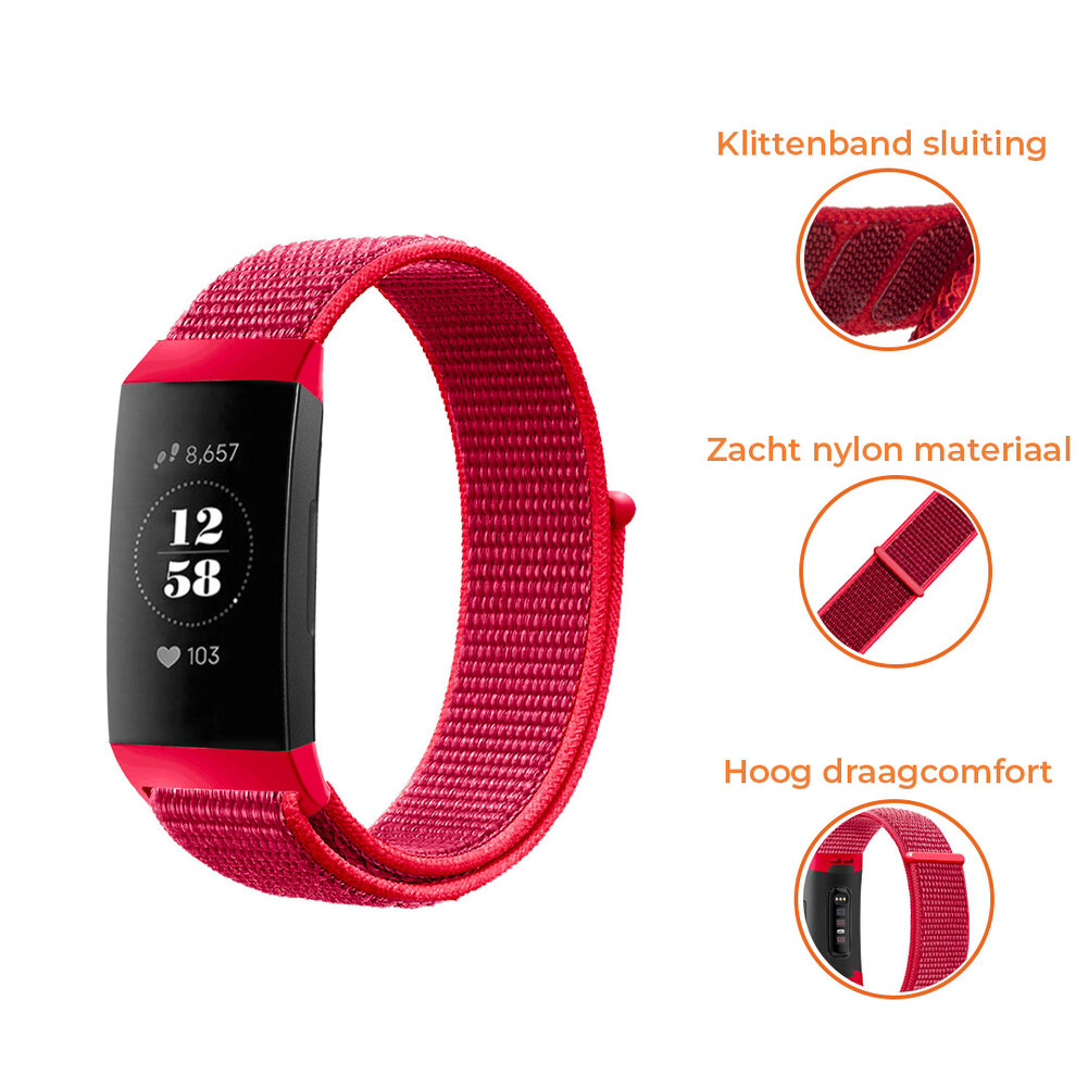 Strap-it® Strap-it Fitbit Charge 4 nylon band (rood)