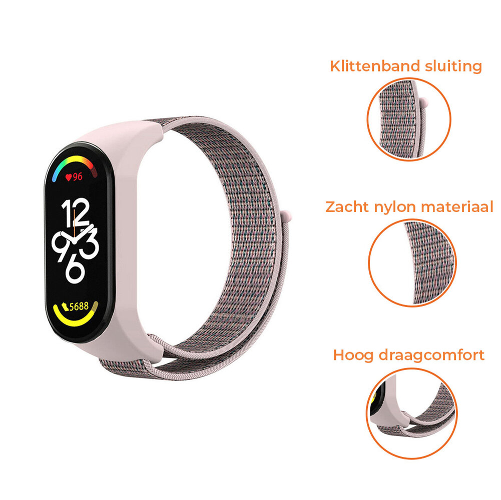 Strap-it® Strap-it Xiaomi Mi Band 7 nylon bandje (pink sand)