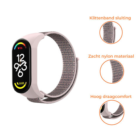 Strap-it® Strap-it Xiaomi Mi Band 7 nylon bandje (pink sand)
