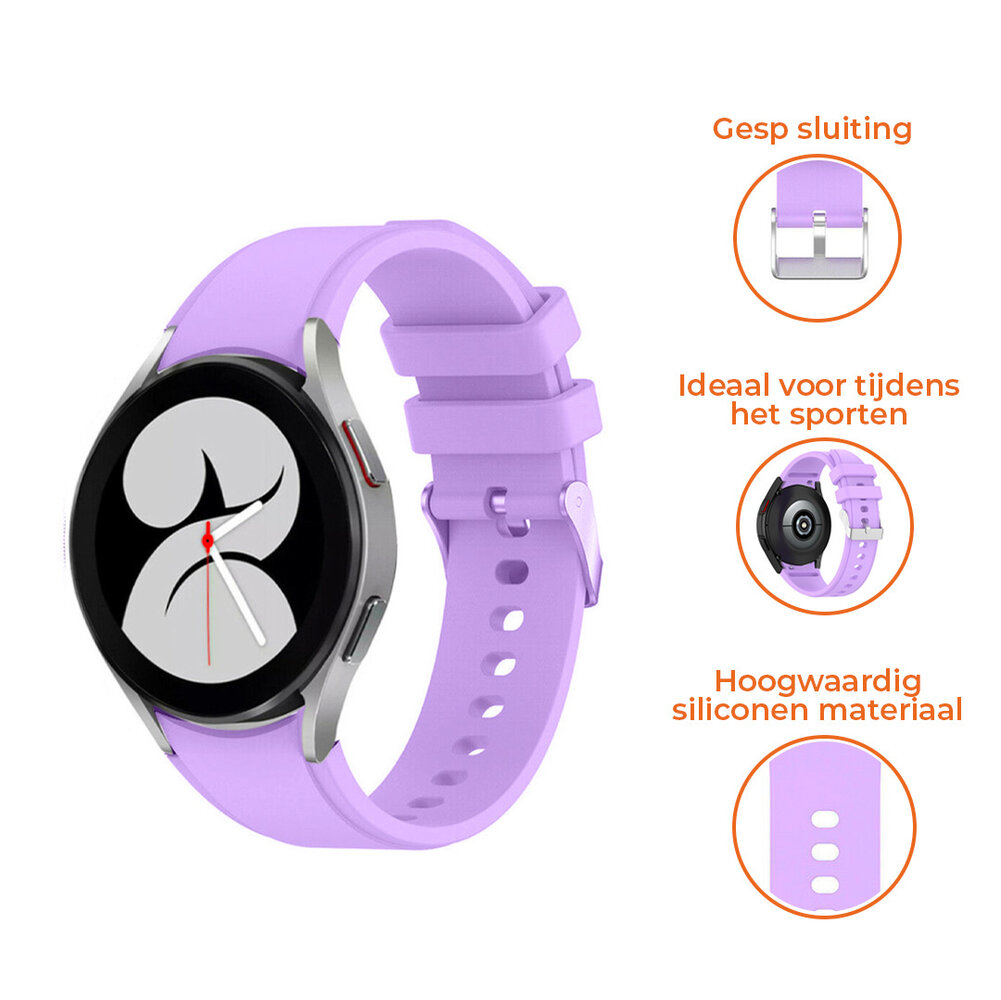 Strap-it® Strap-it Samsung Galaxy Watch 4 - 40mm siliconen band (lila) Strap-it® Strap-it Samsung Galaxy Watch 4 - 40mm siliconen band (lila)