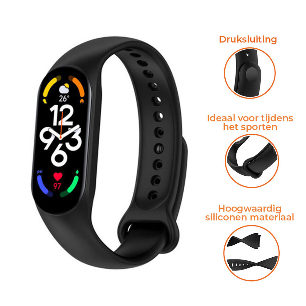 Strap-it® Strap-it Xiaomi Mi Band 7 siliconen bandje (zwart)